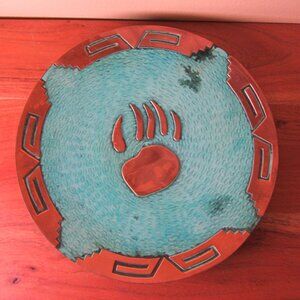 native american copper bear claw wall hanging by medicine plates (W6447)